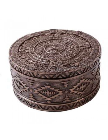 Aztec Bronze Resin Round Trinket Box