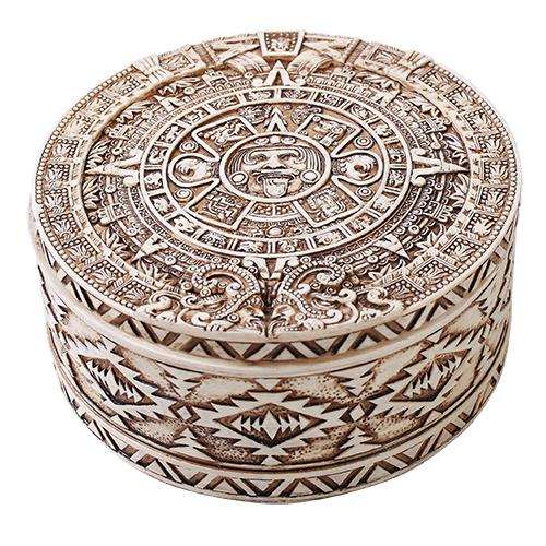 Aztec Bone Resin Round Trinket Box | Bone Finish Antique Style Box