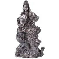 Kuan Yin on Dragon Bronze Resin 11 Inch Statue