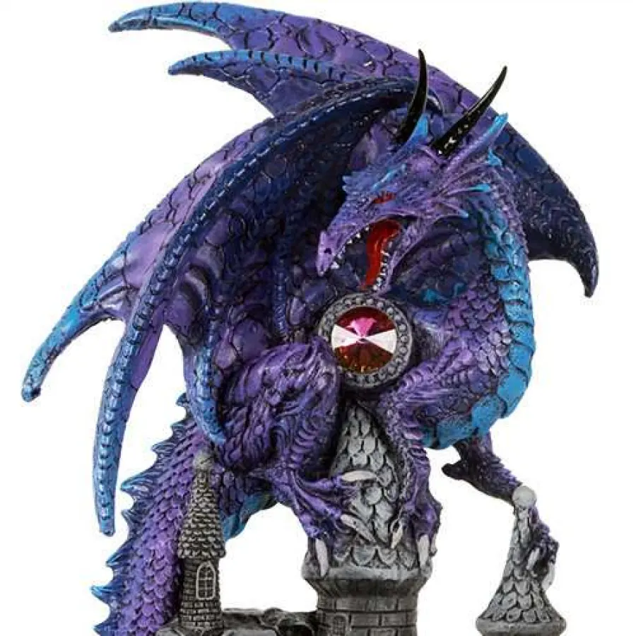 Purple Dragon Castle Guardian Statue - Fantasy Art Statues